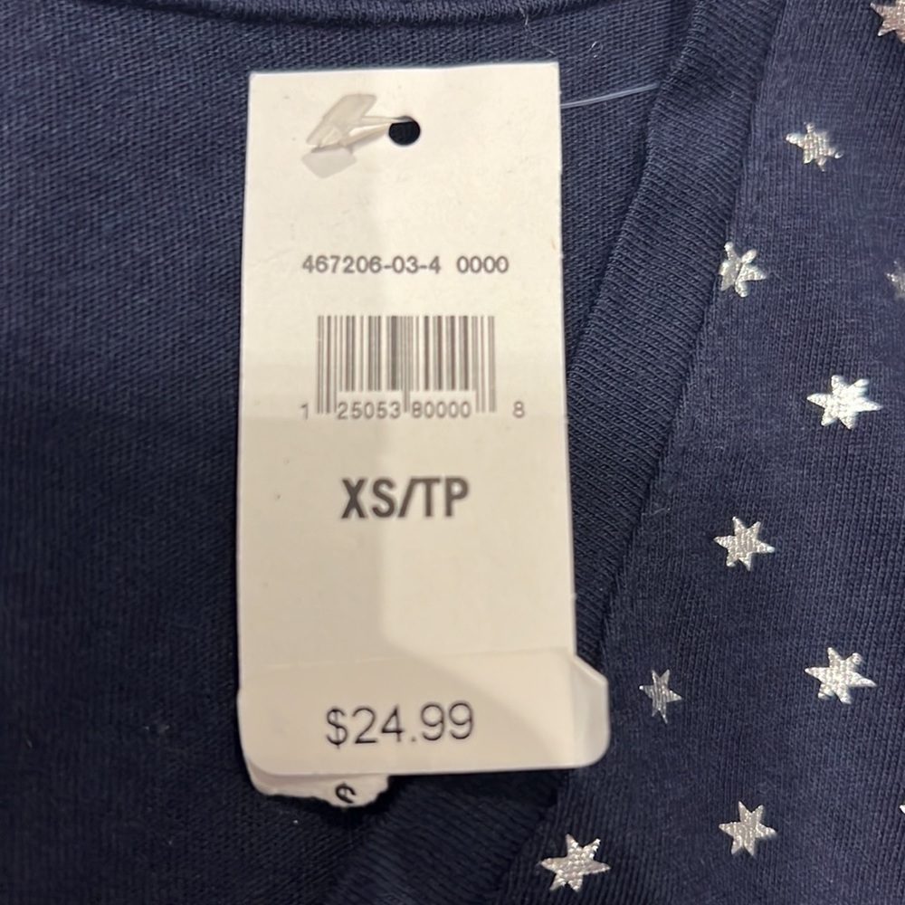 GAP Navy Blue Sparkly Silver Star Tee Shirt Size XS - Picture 3 of 5
